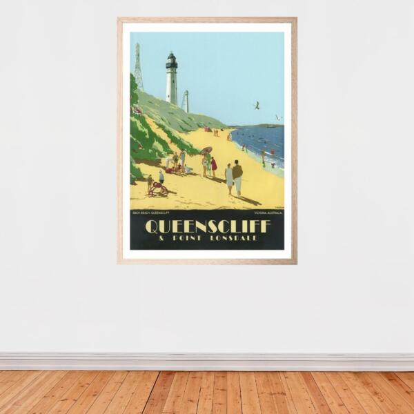 Vintage Queenscliff Paper Print- Natural Frame White Border